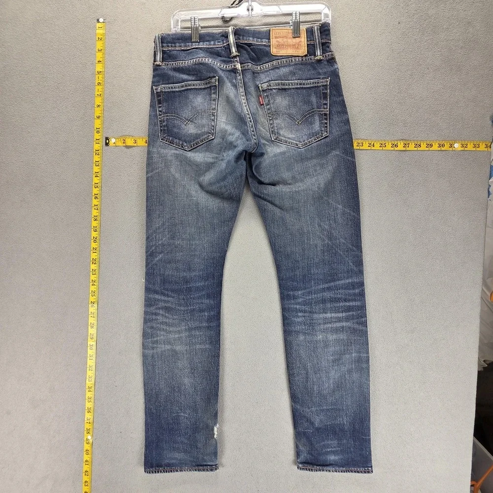 Levis 511 Jeans Mens‎ 29x32 Blue Selvedge Thrashed Whiskers Honeycomb Zip Fly